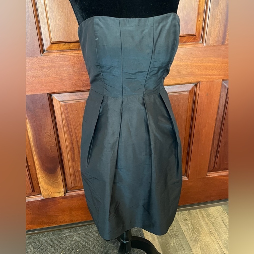 Jenny Yoo Collection Black 100% Silk Strapless Cocktail Dress Size 2